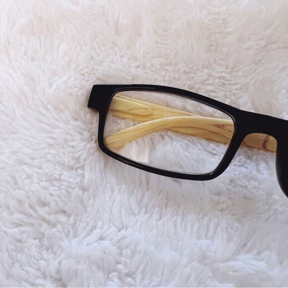 Rory Black & Light Wood Rectangular Reader Glasses - Picture 2 of 11